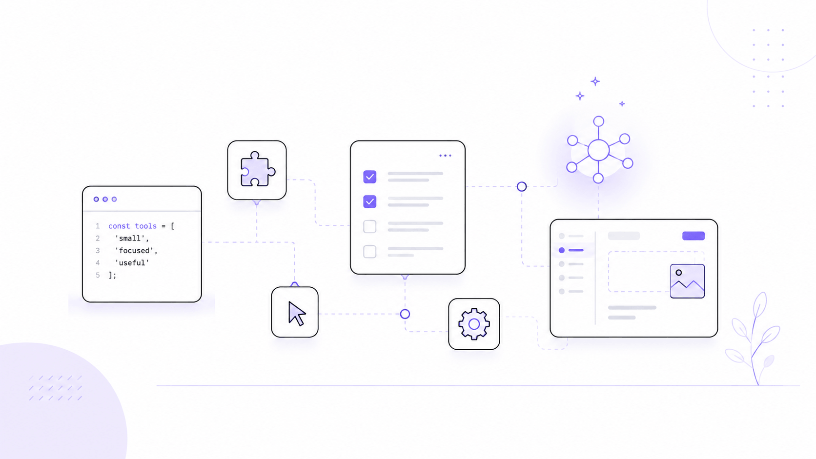 Small digital tools connected in a clean creator workflow