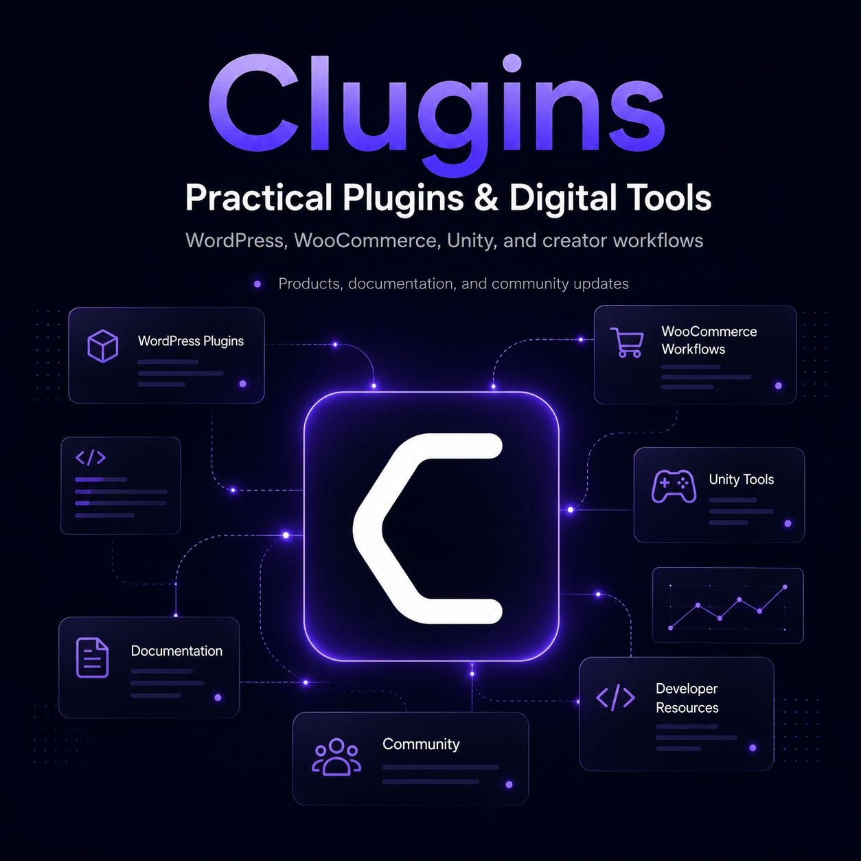 Clugins square brand banner for practical plugins digital tools and creator workflows